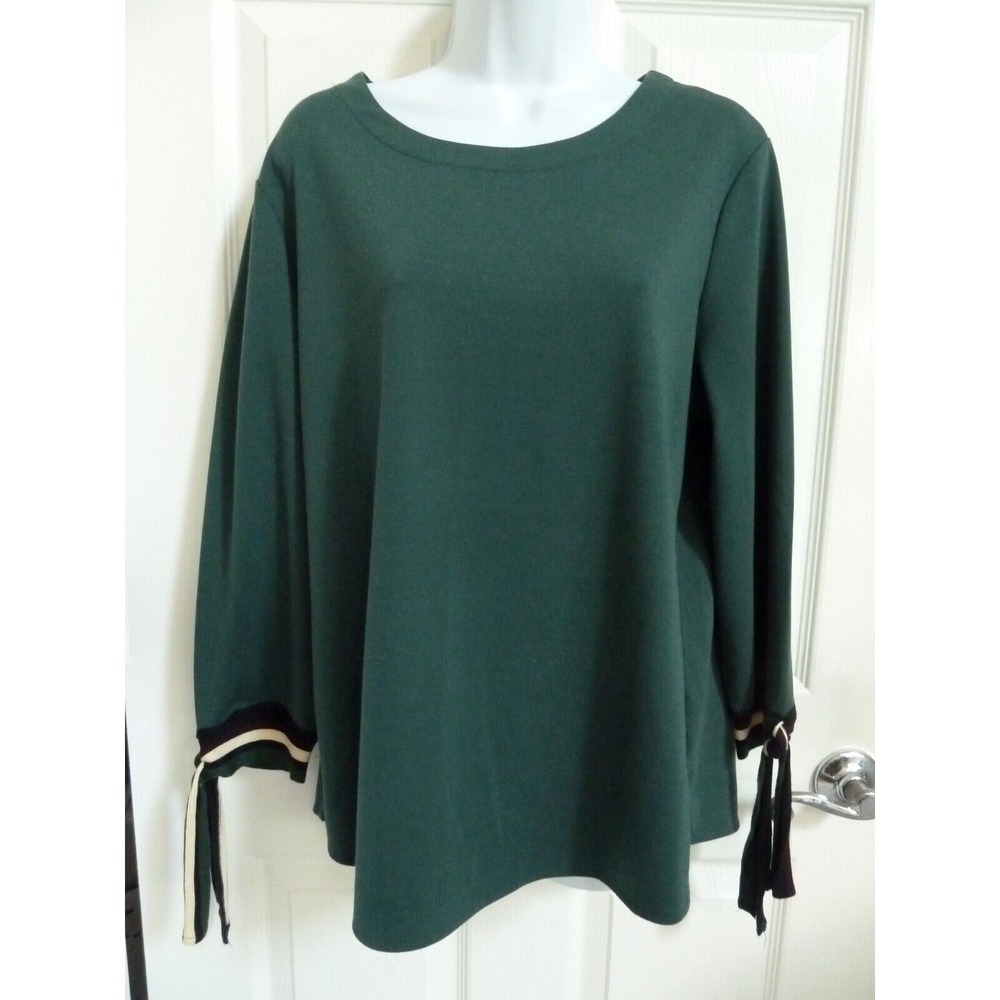 Melissa Paige Womens XL 3/4 Sleeve Heavy Knit Top Blouse Kelly Green Tie Cuff